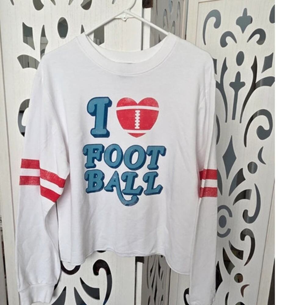 Love Football Graphic Tee XL White Long Sleeve Modern Lux Casual Shirt
